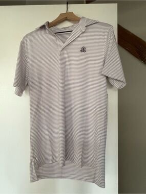 Men's Light Purple & White Striped Polo with Subtle Logo